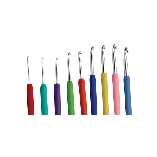 Knit Pro WAVES Aluminium Single Ended Crochet Silver Hook with colorful soft feel handles