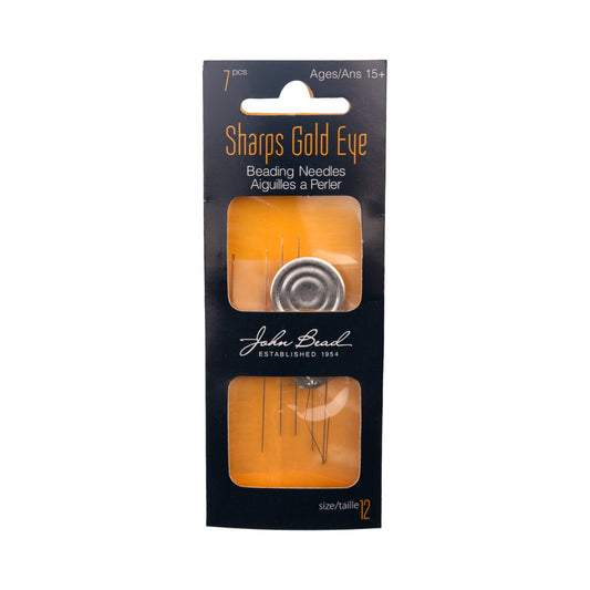 John Bead Sharps Gold Eye Beading Needle with Threader Size 12