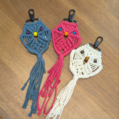 Purple Owl Macrame Key Chain