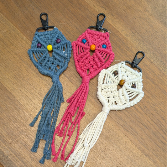Purple Owl Macrame Key Chain